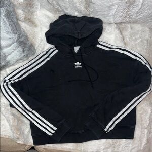 Adidas Black Hoodie with White Stripes